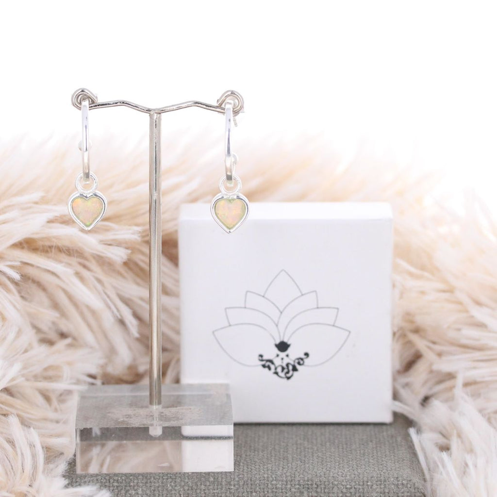 Opal Heart Hoops