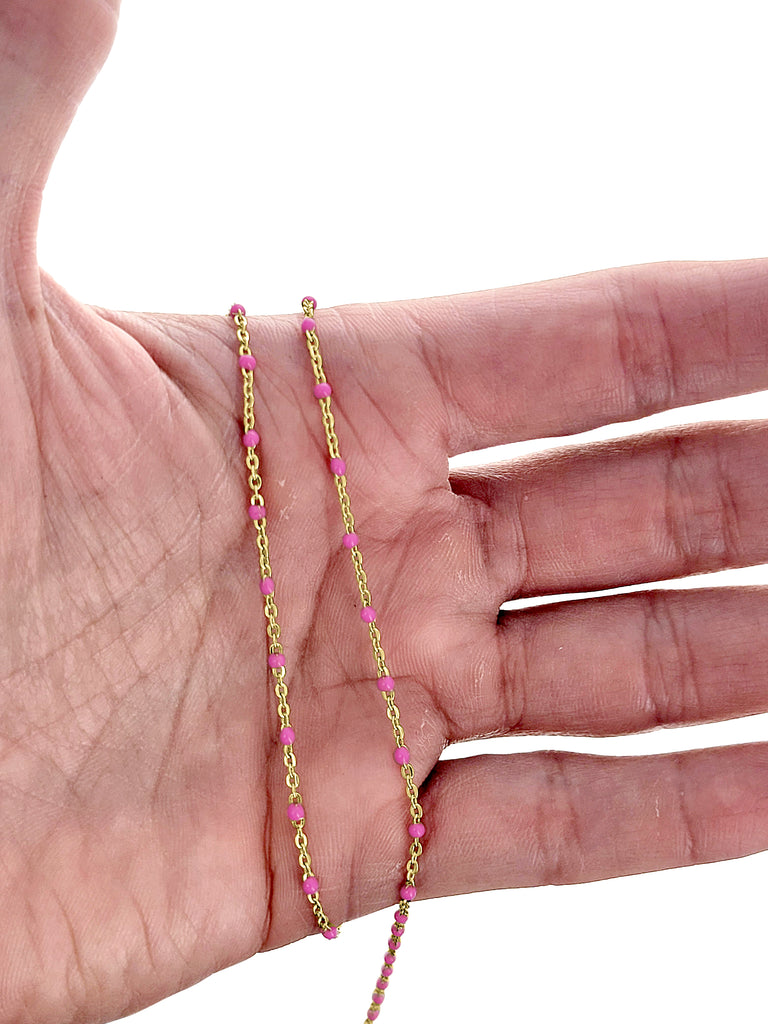 14kt GF Hot Pink Bead Cable Chain