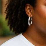 Checkerboard Silver Hoops