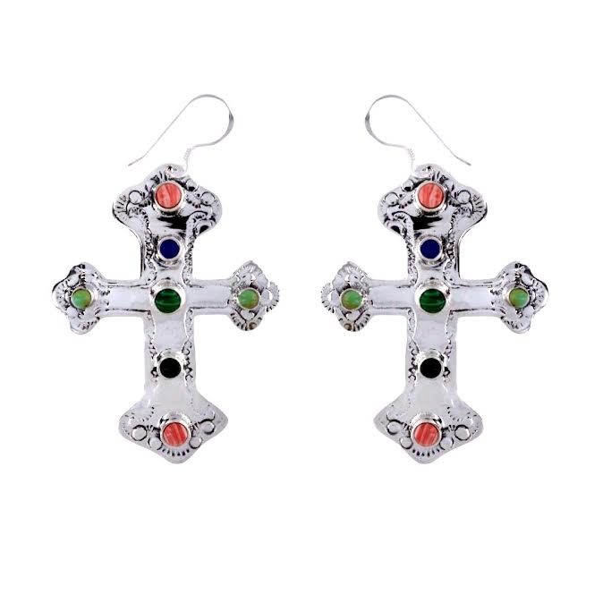 Cross Concho Multicolor Stone Earrings