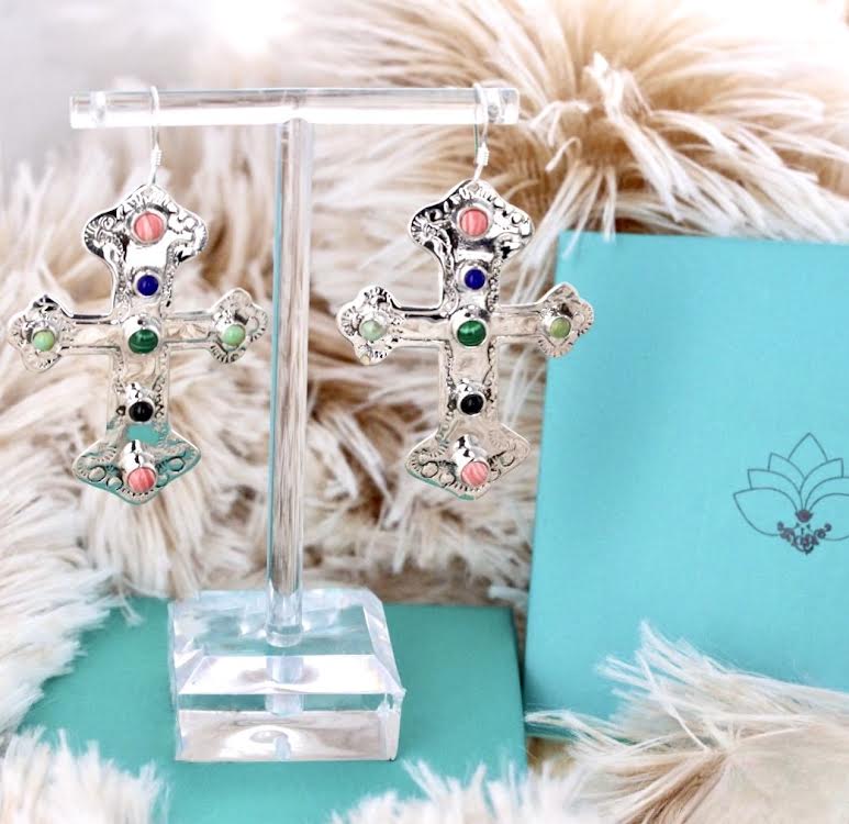 Cross Concho Multicolor Stone Earrings