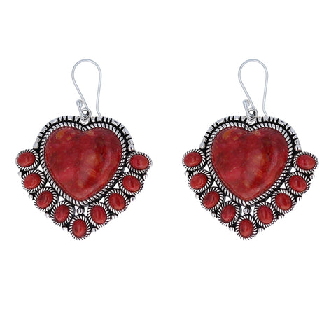 Sterling Red Coral Heart Earrings