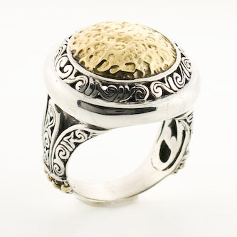 Hammered Dome Sterling Silver Two Tone Ring