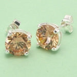Faceted Champagne CZ Circle Stud Earrings 6mm