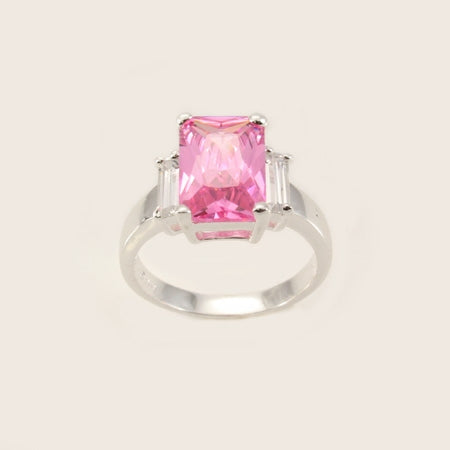 Sterling cheapest silver large diamond cut pink CZ ring