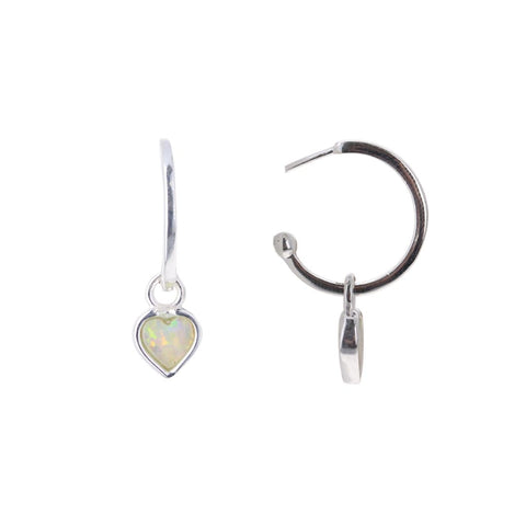 Opal Heart Hoops