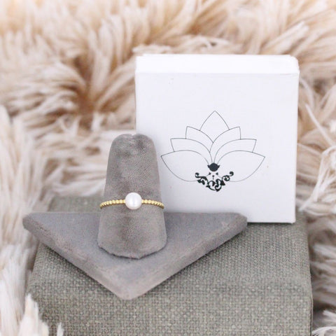 Gold Button Pearl Stacker Ring