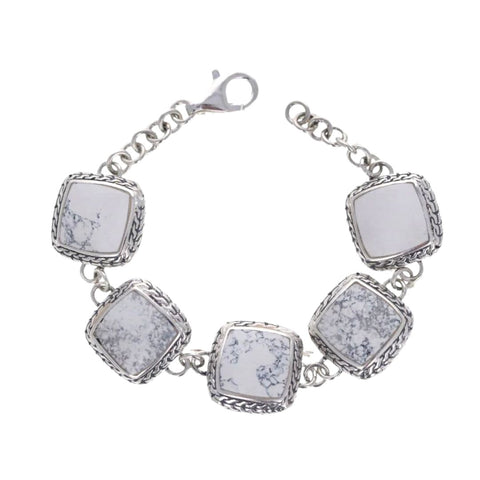 Genuine White Howlite Woven Link Bracelet