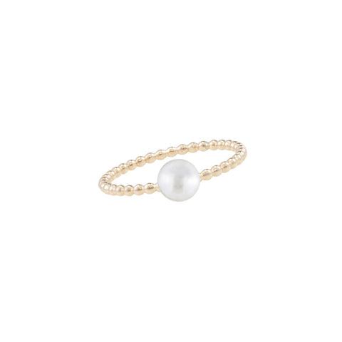 Gold Button Pearl Stacker Ring