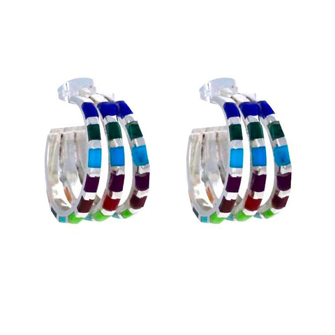 Inlaid Multicolor Stone Layered Hoops