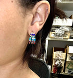 Inlaid Multicolor Stone Layered Hoops