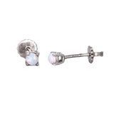 3mm White Opal Screw-Back Earrings