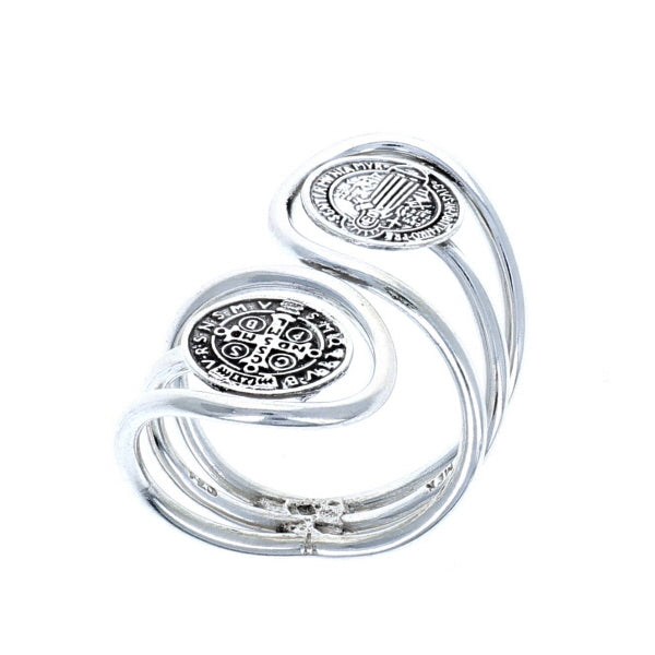 Sterling St Benedict Duo Ring