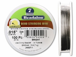 7 Strand Stainless Steel Bead Stringing Wire, .015 in (0.38 mm),Satin  Silver, 1000 ft (305 m)