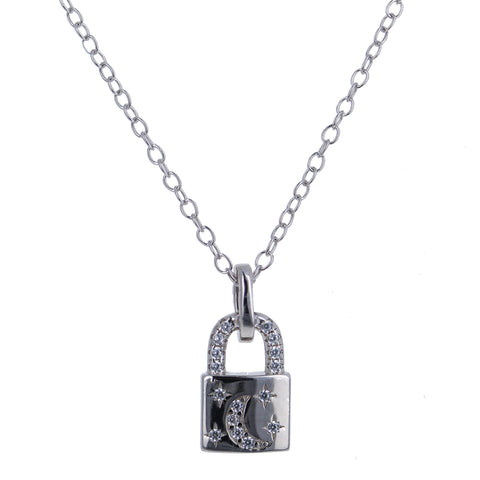 Little Sparkly Lock and Key Diamond CZ .925 Sterling Silver Necklace 18K Gold Plated