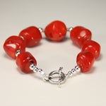 Red Coral Sterling Silver Beaded Bracelet