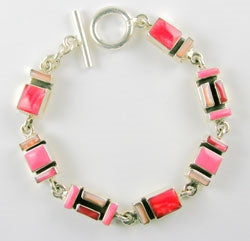 Pink Color Block Sterling Silver Bracelet