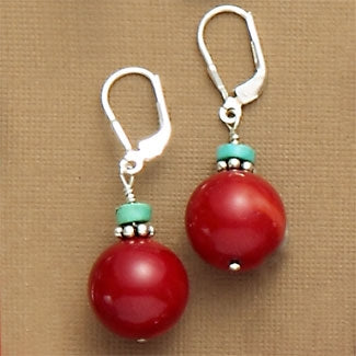 Turquoise Red Coral Drop Earrings