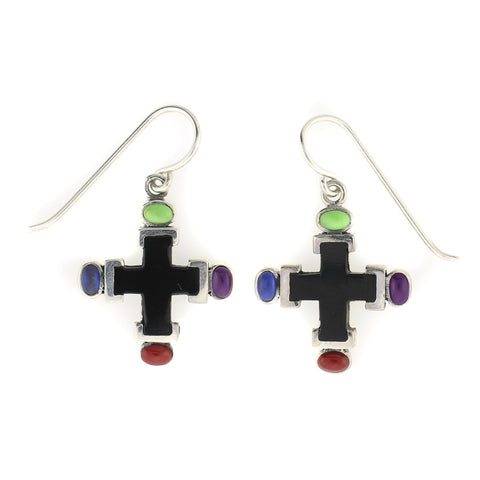 Multicolor Onyx Cross Earrings