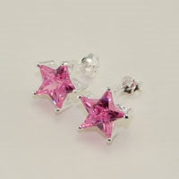 Shining Star Pink CZ Sterling Silver Earrings