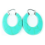 Boho Flat Stone Turquoise Oval Hoop Earrings