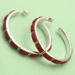 Large Sterling Silver Hoops with Red Stones