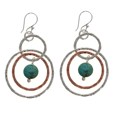 Copper Turquoise Hammered Earrings