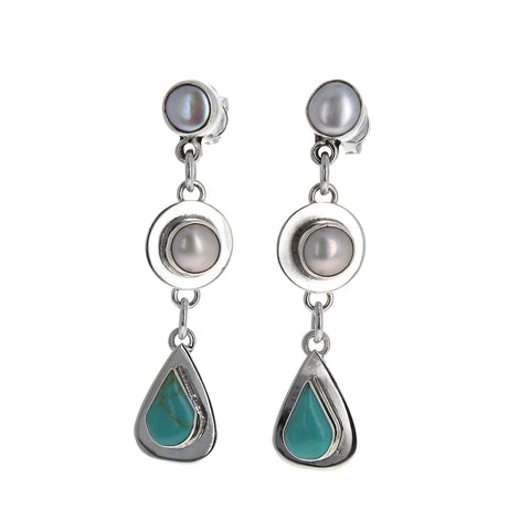Pearl & Turquoise Tiered Earrings