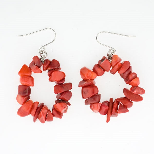 Red Coral Chip Earrings