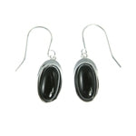 Oval Black Onyx and Sterling Silver Earrings