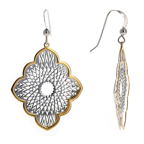 Two Tone Floral Design Earrings