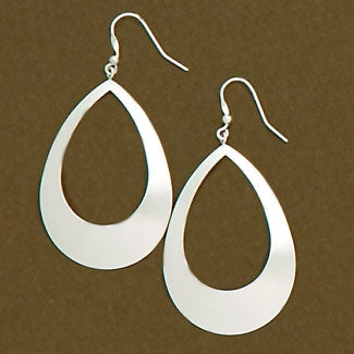 Curved Oval Satin Sterling Silver Earrings