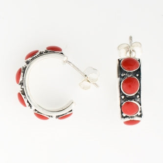 Red Stone Studded Hoops