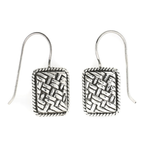 Woven Sterling Silver Rectangle Earrings