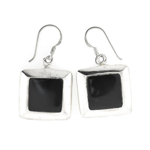 Large Square Black Onyx Sterling Silver Earrings
