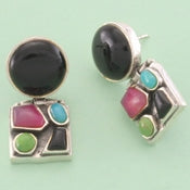 Circles and Squares Multi Color Stud Earrings
