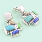 Multi Color Sterling Silver Cross Stud Earrings