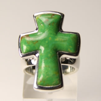 Raised Lime Turquoise Cross Sterling Silver Ring