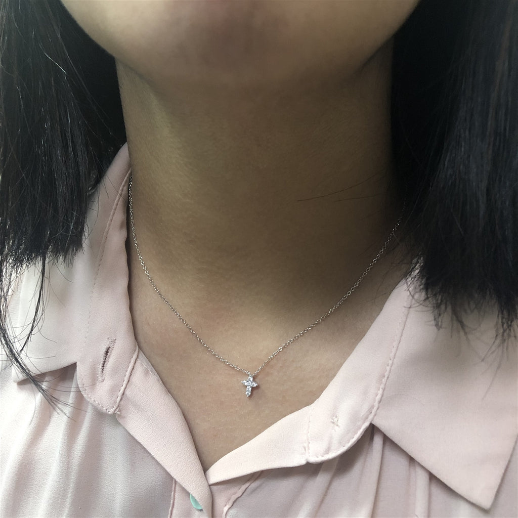 Mini Cubic Zirconia Cross Necklace