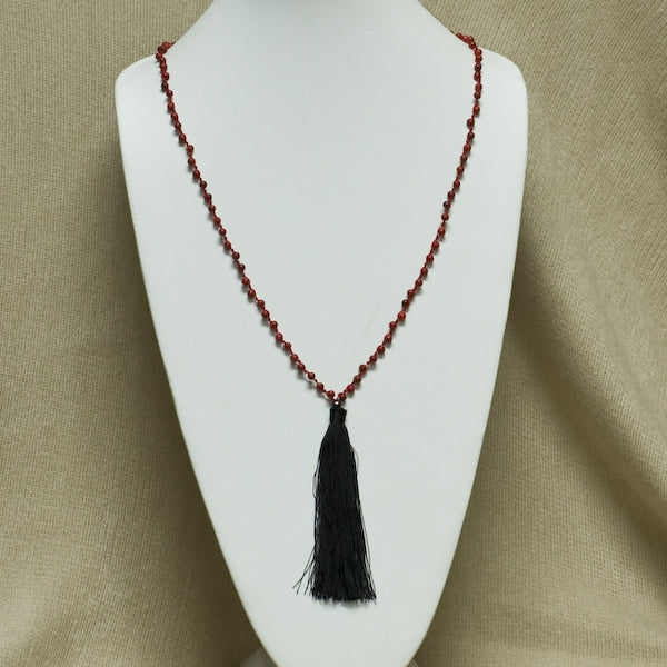 Simple Red Stone Tassel Necklace