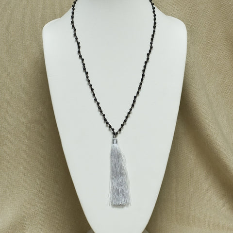 Simple Onyx Stone Tassel Necklace