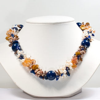 Lapis Stone and Pearl Sterling Silver Necklace