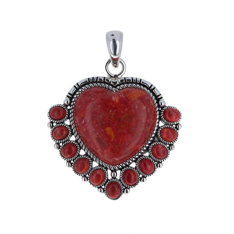 Sterling Red Coral Heart Pendant