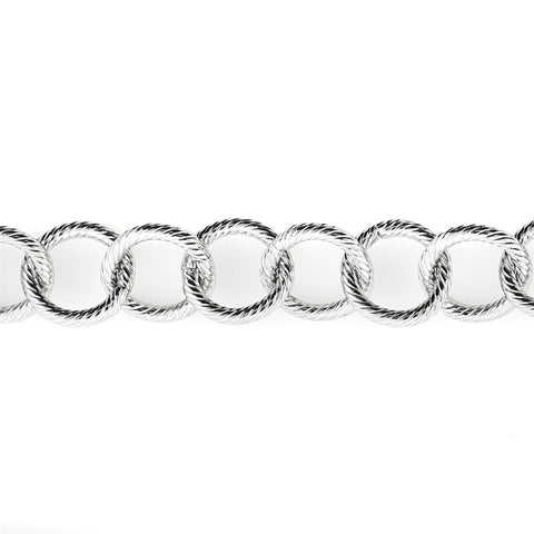 Rhodium Plated Twisted 10mm Round Link Chain