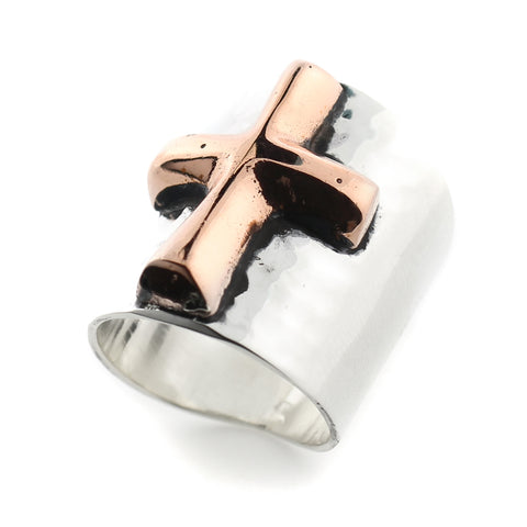 Bold Two Tone Copper Cross Ring