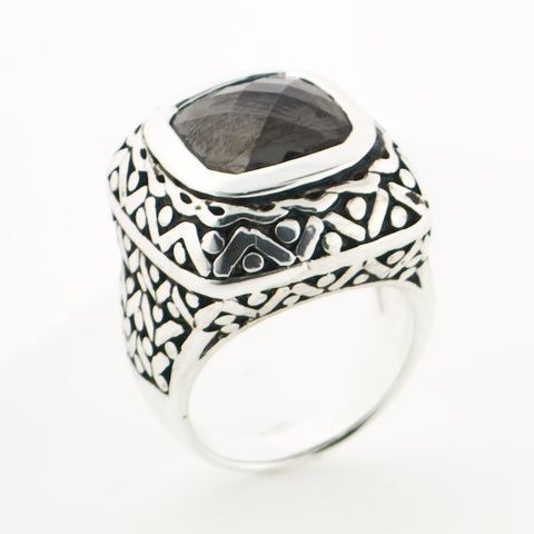 Faceted Black Italian Weave Ring