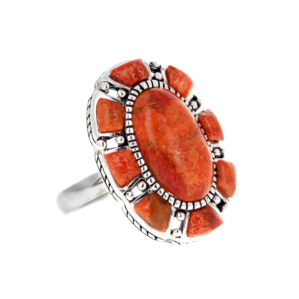 Large Oval Coral Ring – Mayas Gems