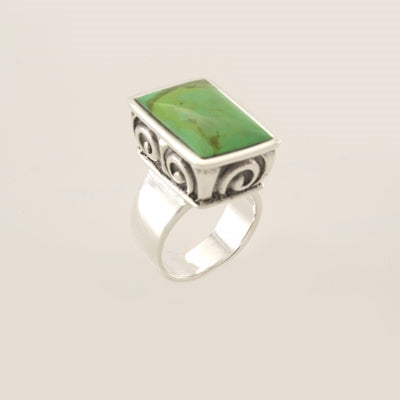 Lime Turquoise Raised Box Sterling Silver Ring