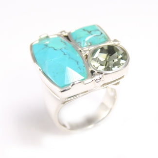 Multi Stone Turquoise & Swarovski Ring