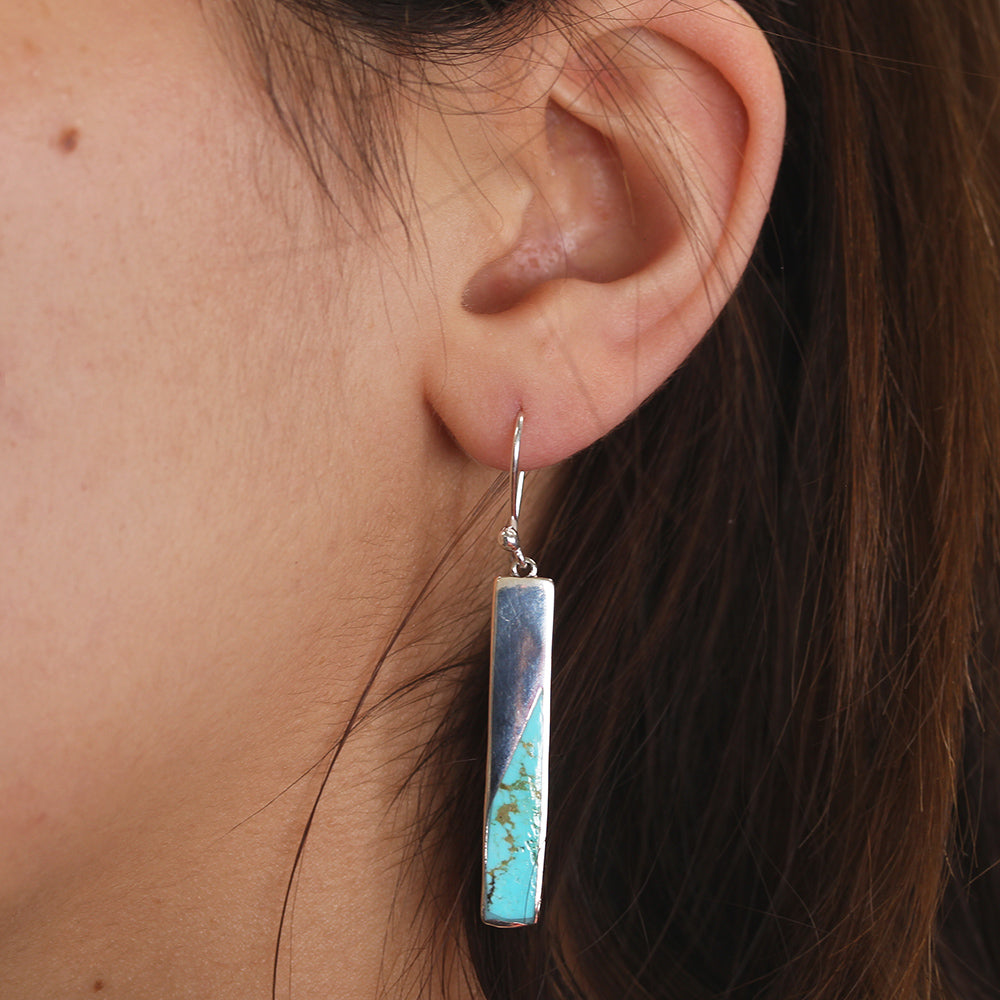 Silver and Turquoise Bar Earrings